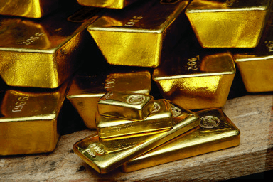 Gold bullion stacked up